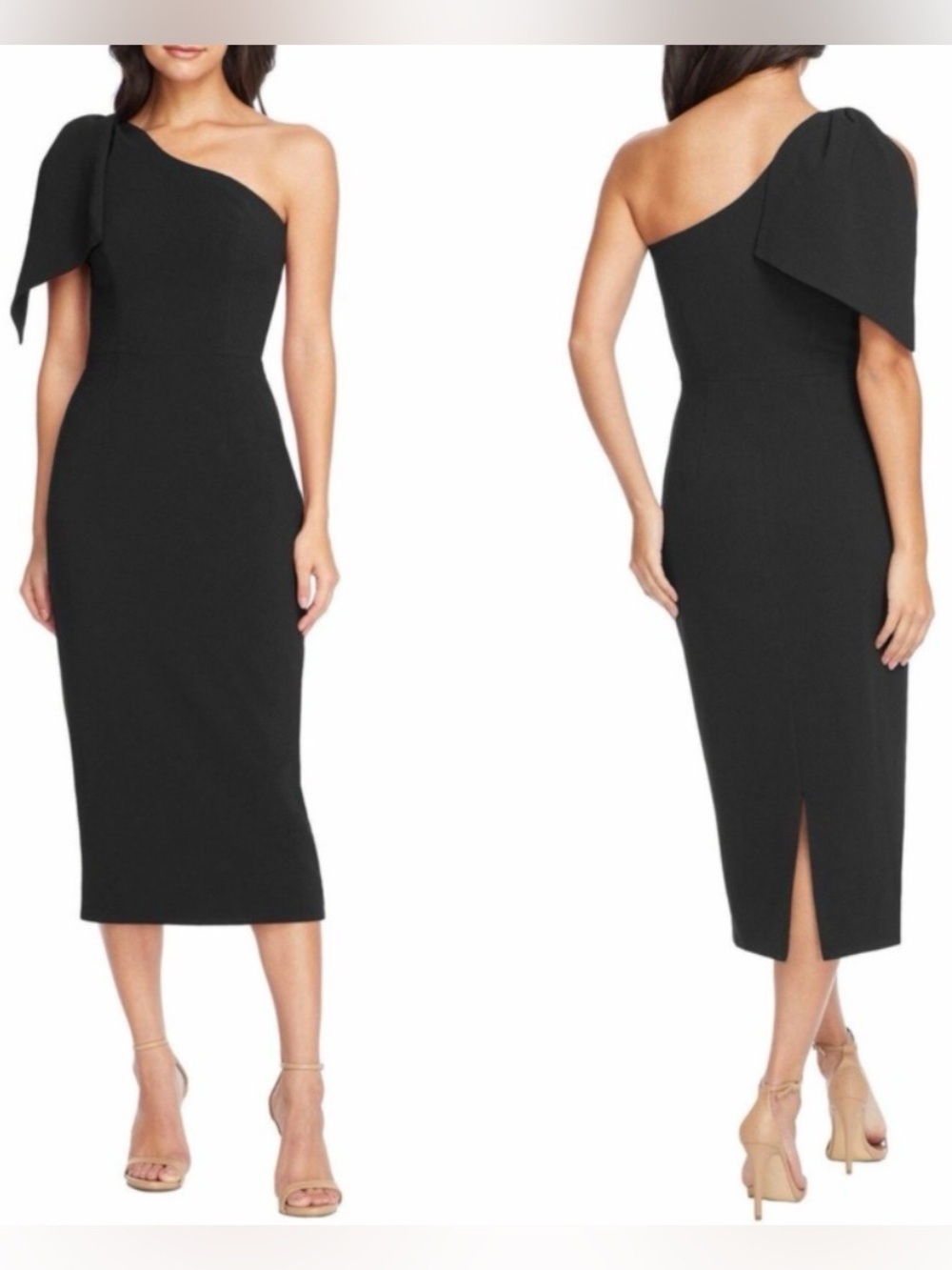 Dress The Population Black Tiffany One-Shoulder Iconic Midi Dress Women’s SZ S